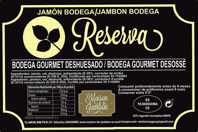 Jambon Serrano Reserva 24 mois s/os ±4,5kg - Marbled Beef