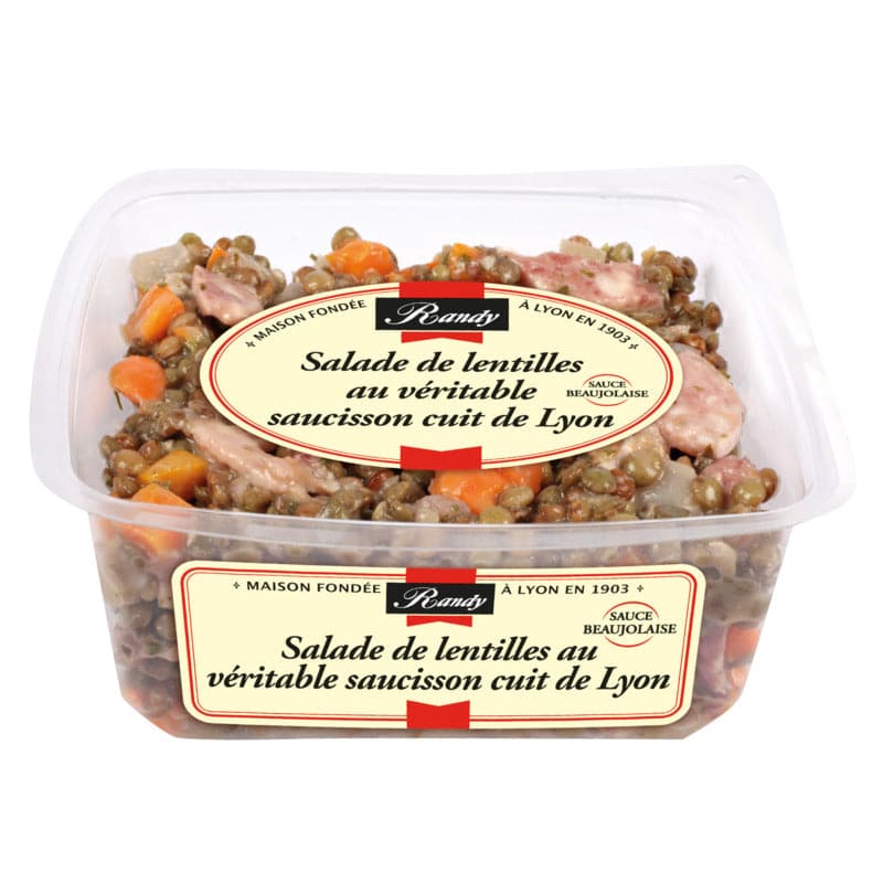 Salade de lentilles au véritable saucisson cuit de Lyon sauce beaujolaise - Marbled Beef